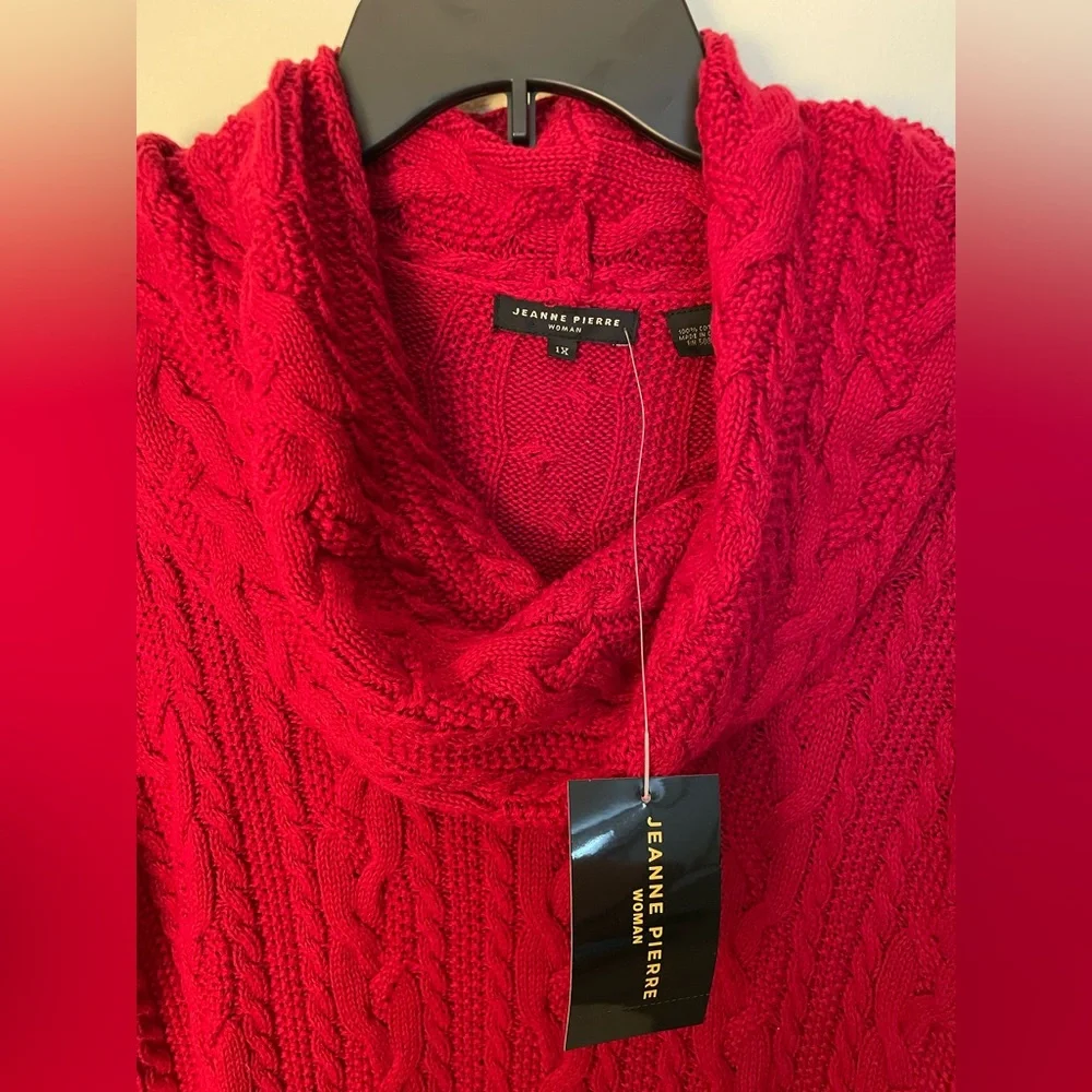 Jeanne Pierre Chunky Cowl Neck Sweater 1X in Carmine Red NWT - Picture 4 of 6